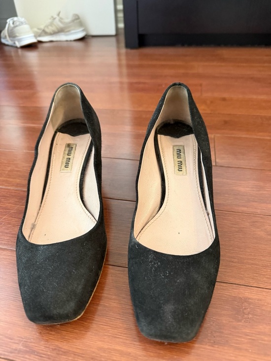 Miu Miu Shoes - Miu Miu Glitter Black Suede Low Heels